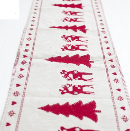 Christmas Elk Snowman Table Runner with festive design for holiday decor