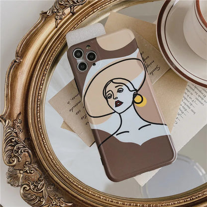 Cartoon line art design iPhone case with soft gel texture for Apple iPhone models