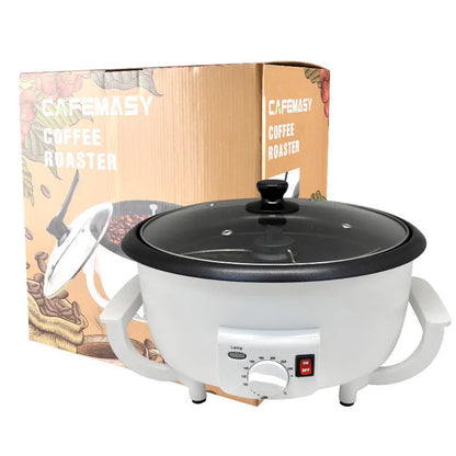 White oblate coffee bean roasting machine with 750g capacity and 225mm pot bottom