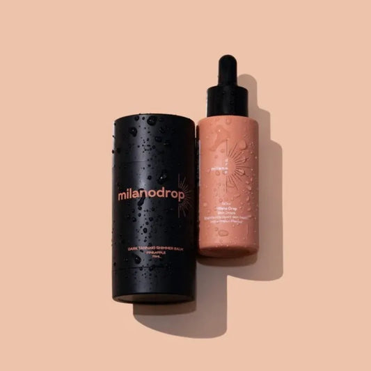 Matte Sun Tanning Black Liquid set with 50ml tanning drops bottle and 75ml tanning flash cream tube