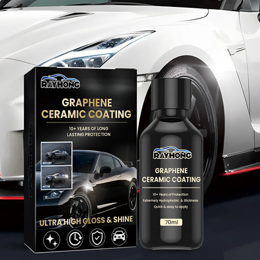 Automotive graphene ceramic coating kit with 70ml bottle, sponge, microfibre towel, gloves and coating cloths