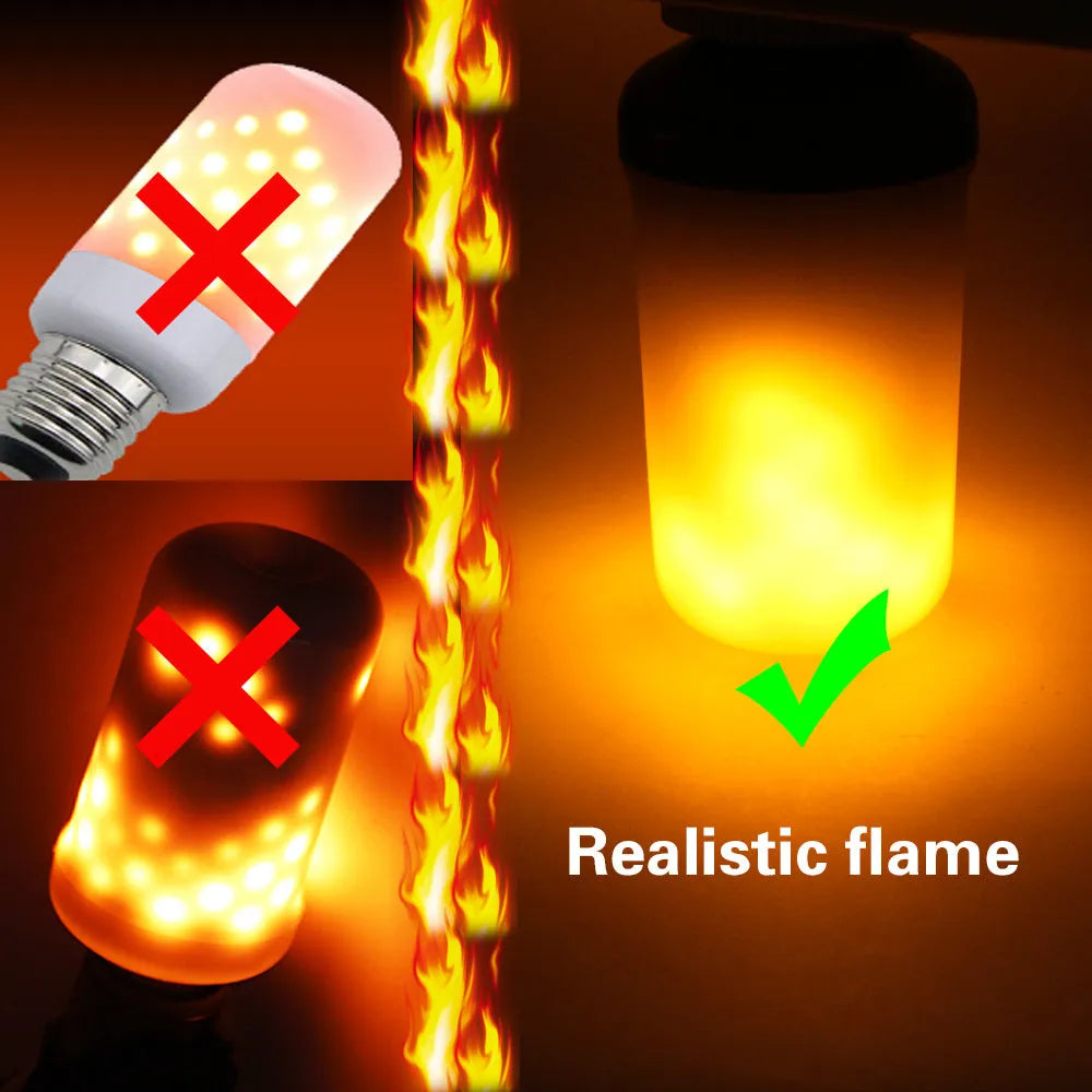 Atmosphere decorative flame effect lamp with LED flickering light on tabletop, showing warm glow and realistic fire simulation.