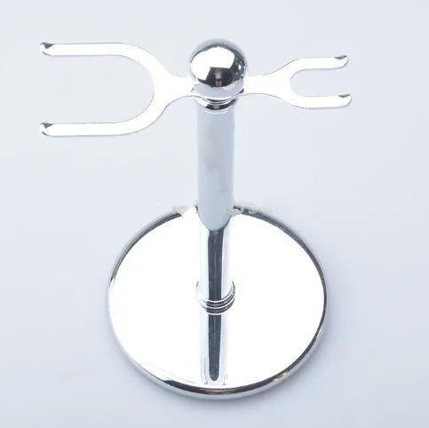 Traditional men's shaving set with badger hair brush, double edge razor, chrome stand and soap bowl