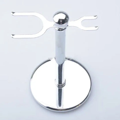 Traditional men's shaving set with badger hair brush, double edge razor, chrome stand and soap bowl