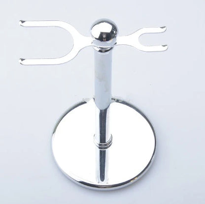 Premium men's shaving set with double edge safety razor, badger hair brush, chrome stand, and soap bowl