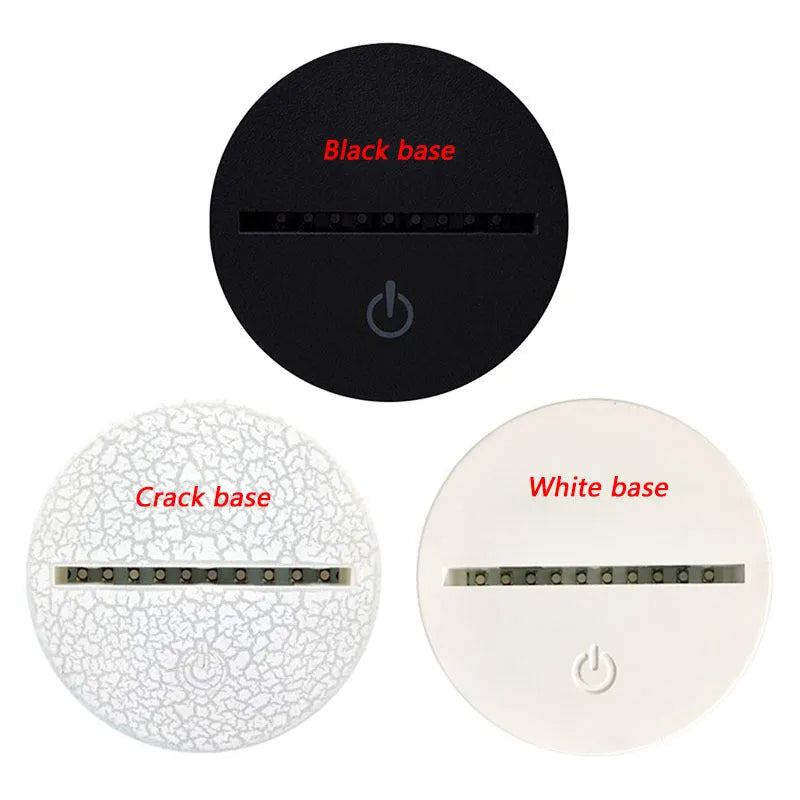 Sports 3D night light with acrylic shade, touch switch, LED light source, and 7 colour options in Black, Crack, or White.