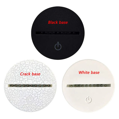 Sports 3D night light with acrylic shade, touch switch, LED light source, and 7 colour options in Black, Crack, or White.
