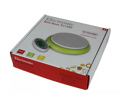Green multifunctional kitchen baking scale with 5kg capacity and precise measurements