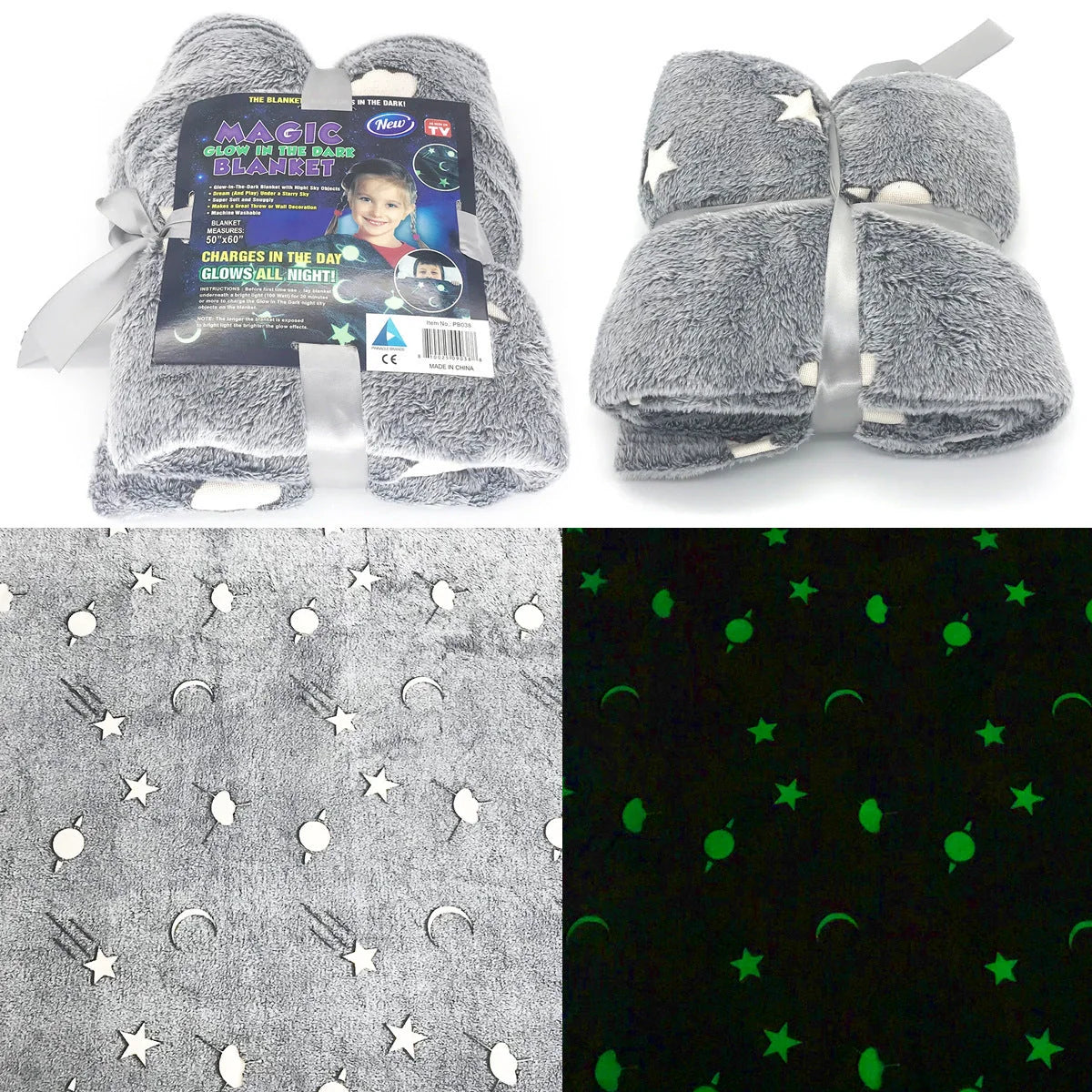 Glowing polyester wool blanket with stars and moons pattern for nighttime comfort
