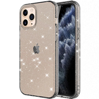 Glitter transparent TPU phone case for iPhone 12 Pro Max in pink, black, purple and clear colours