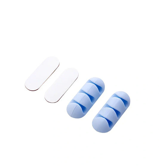 Blue silicone cable clips 5cm x 2cm with card holders, two sets for wire organisation