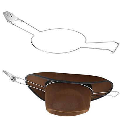 Iron hat stand with chrome-plated interior holding multiple hats on a sturdy rack