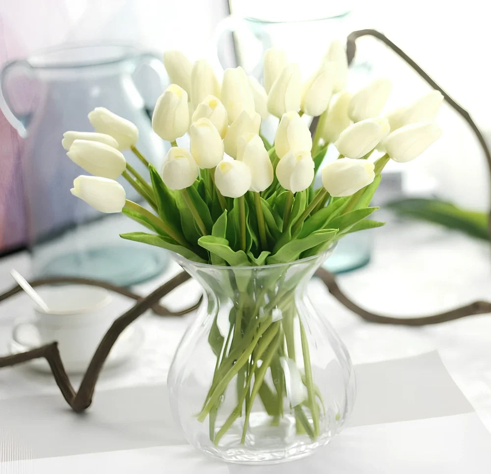 Artificial flower arrangement with 2.7cm diameter head and 11cm leaves in champagne colour