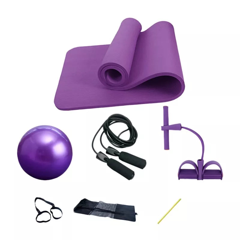 Multifunctional Yoga Pedal Two Stretcher Set including yoga mat, Pilates ball, ankle puller, and skipping rope
