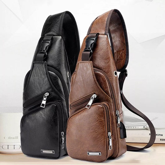 Waterproof one-shoulder messenger bag in light brown and black, featuring dual compartments