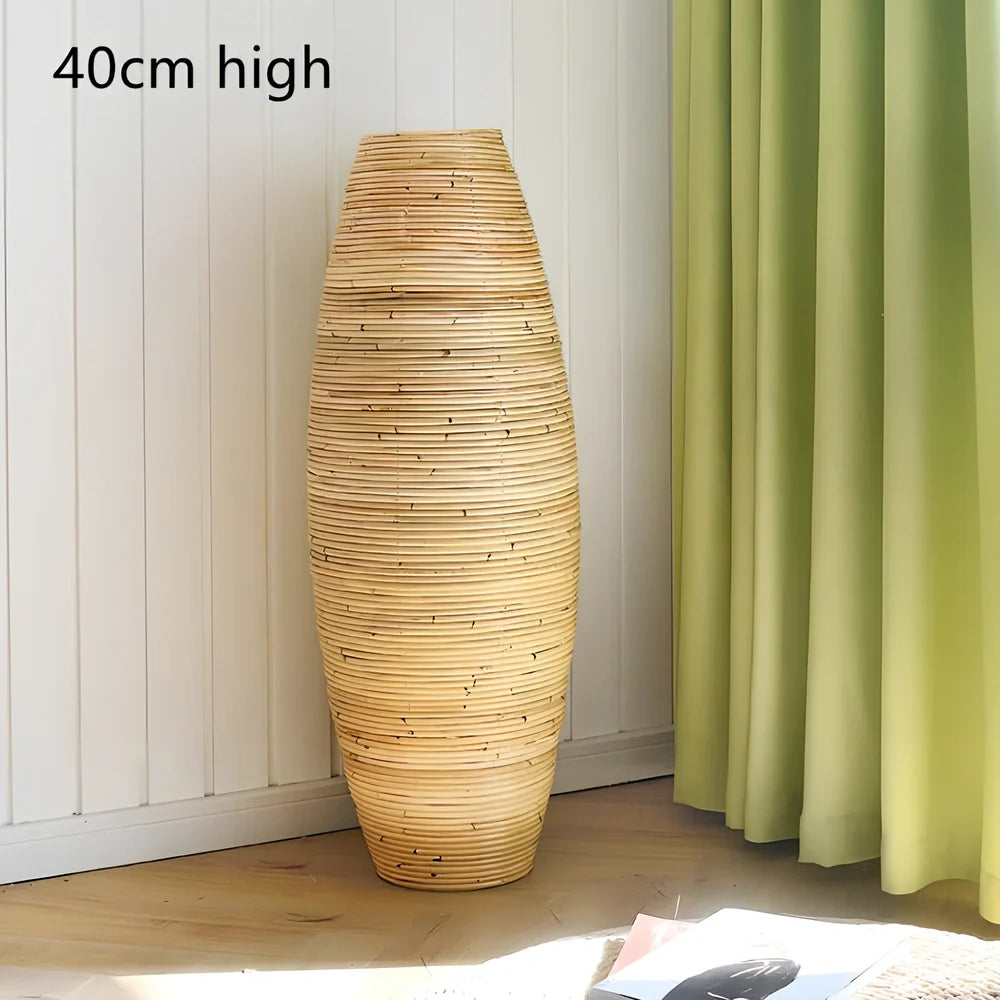 Indonesian rattan vase in natural colour with mosaic surface, available in 30cm to 80cm heights for pastoral decor