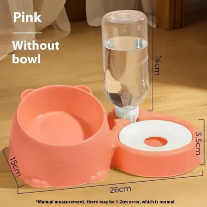 Green automatic cat water basin with two stainless steel bowls on ceramic base