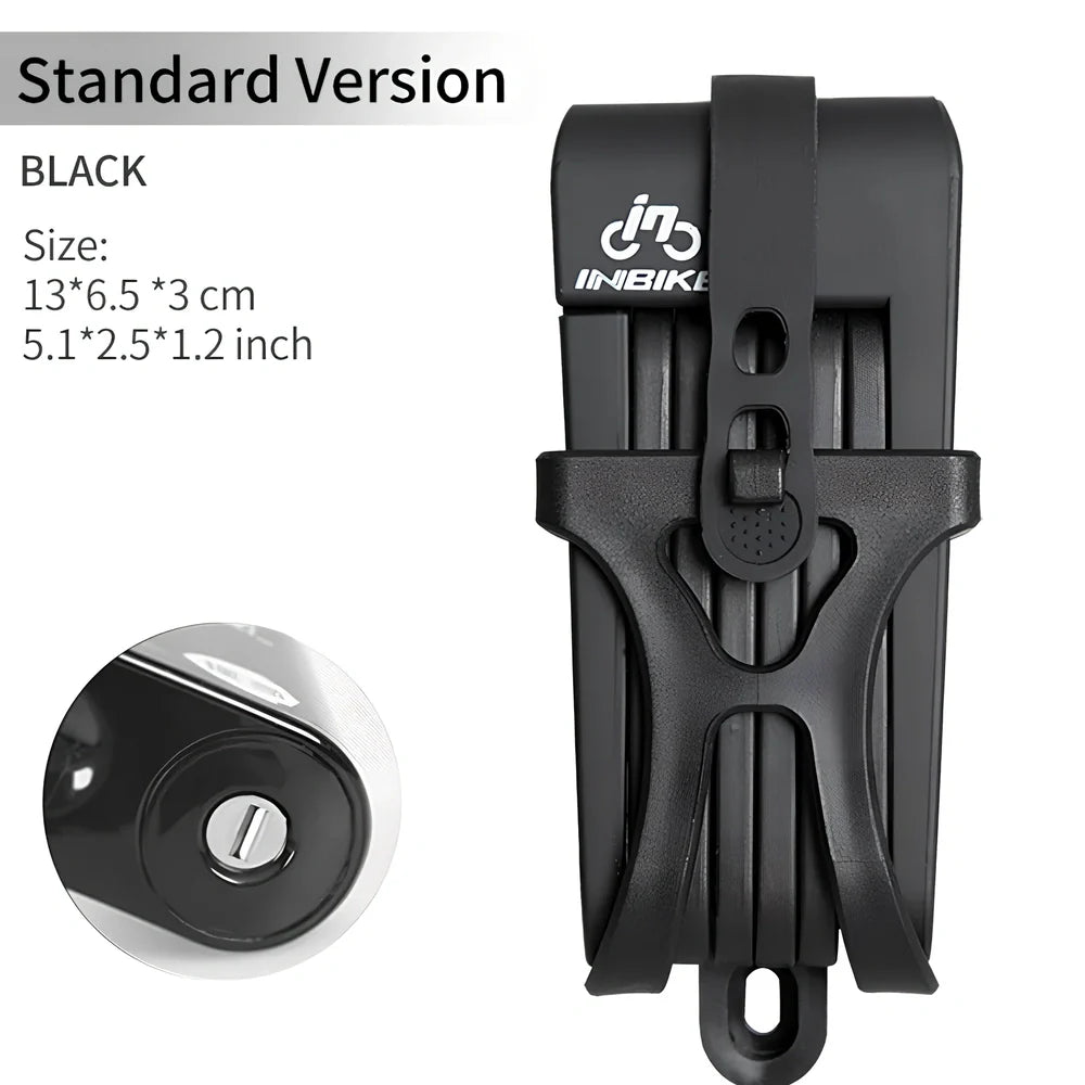 INBIKE mountain bike lock with orange ABS rubber coating showing 12-ton hydraulic resistance rating