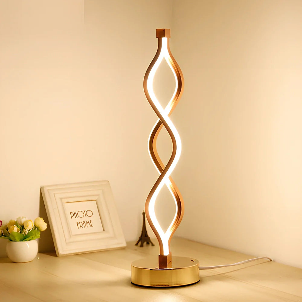Gold and white LED desk lamp with water wave acrylic shade and aluminum body