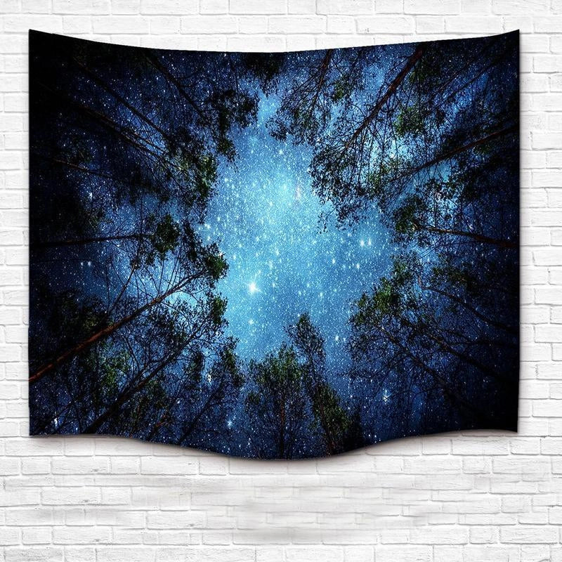 Elegant forest and starry night scene tapestry for nature-inspired home decor