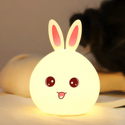 Cute rabbit silicone night light with touch sensor, seven colour LED lights, USB rechargeable, 120 x 108 x 163mm