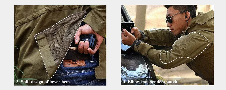 M65 Tactical Windbreaker in camouflage, black, or khaki with removable hood