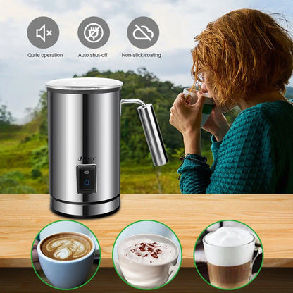 Stainless-steel electric milk frother for coffee and cappuccino