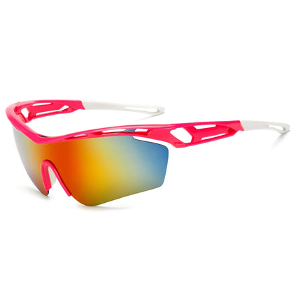 Sports cycling glasses with PC frame and lenses in multiple colours