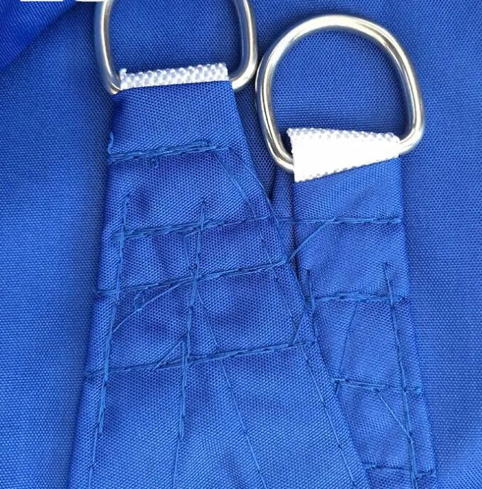 Blue curved square UV protection shade sail measuring 3m by 4m