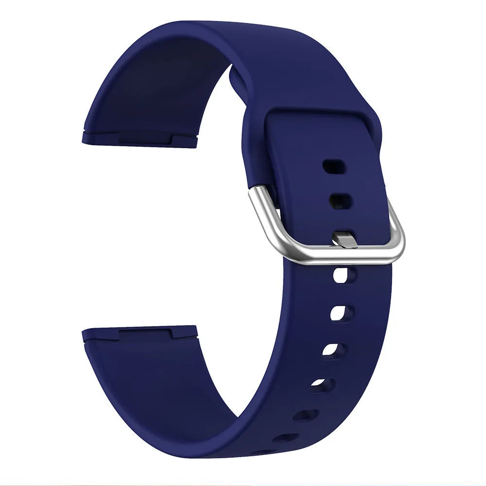 Silicone strap for Fitbit Versa 3 and Sense 2 in multiple colours with silver buckle on wrist