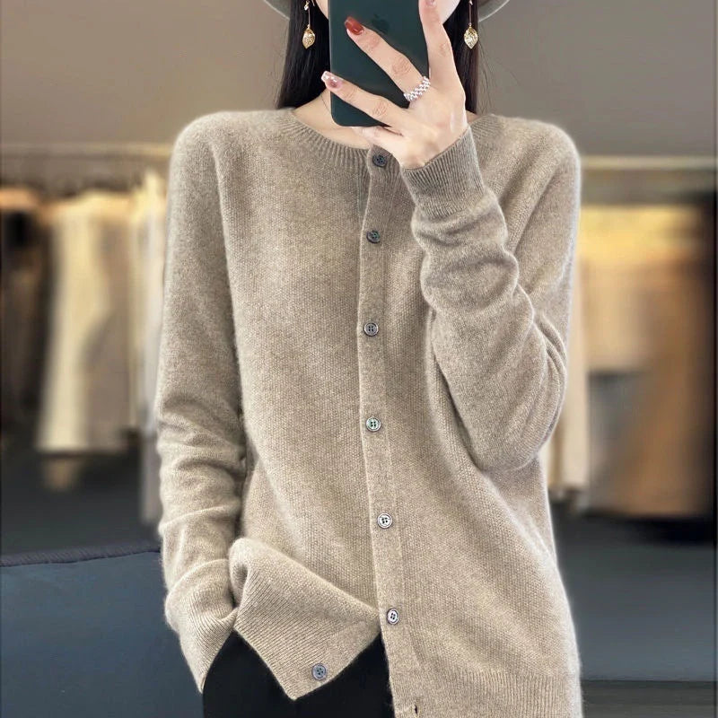 Stylish and comfortable Merino wool cardigan sweater for women in a variety of chic colors
