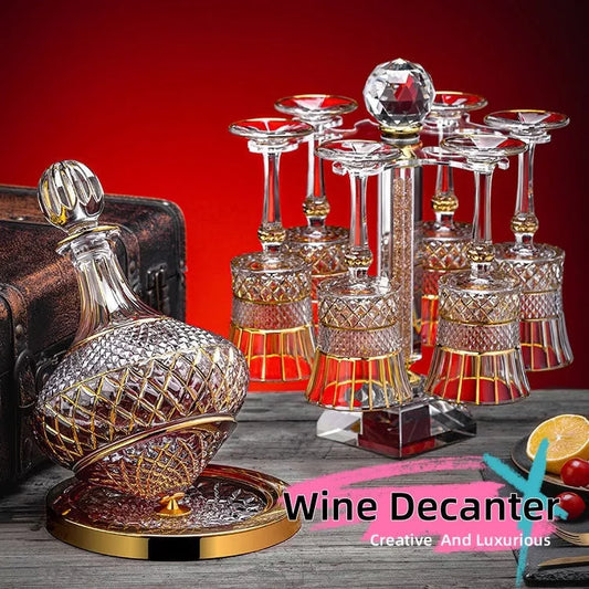 Gold Crystal Rotating Gyro Wine Decanter with 1.5L capacity and 360° rotating design