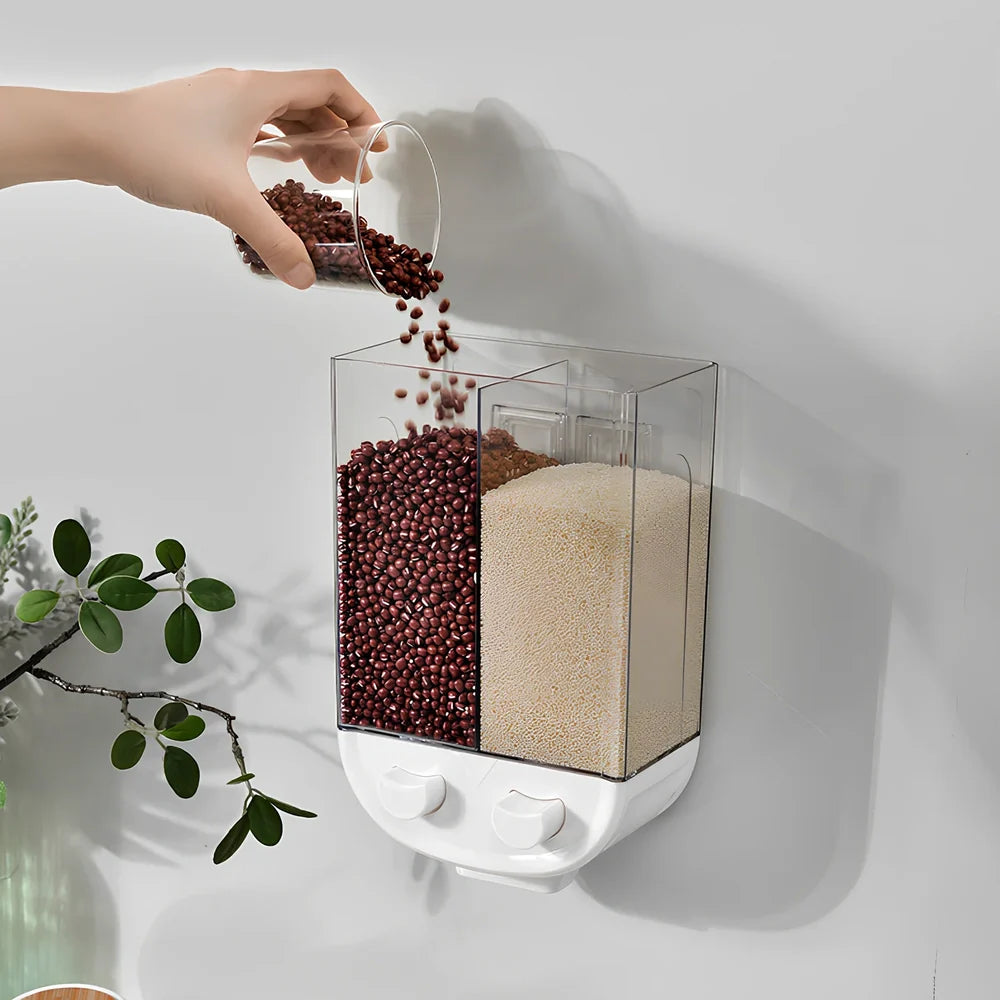 White wall mounted food storage containers with irregular shapes and airtight lids in three sizes