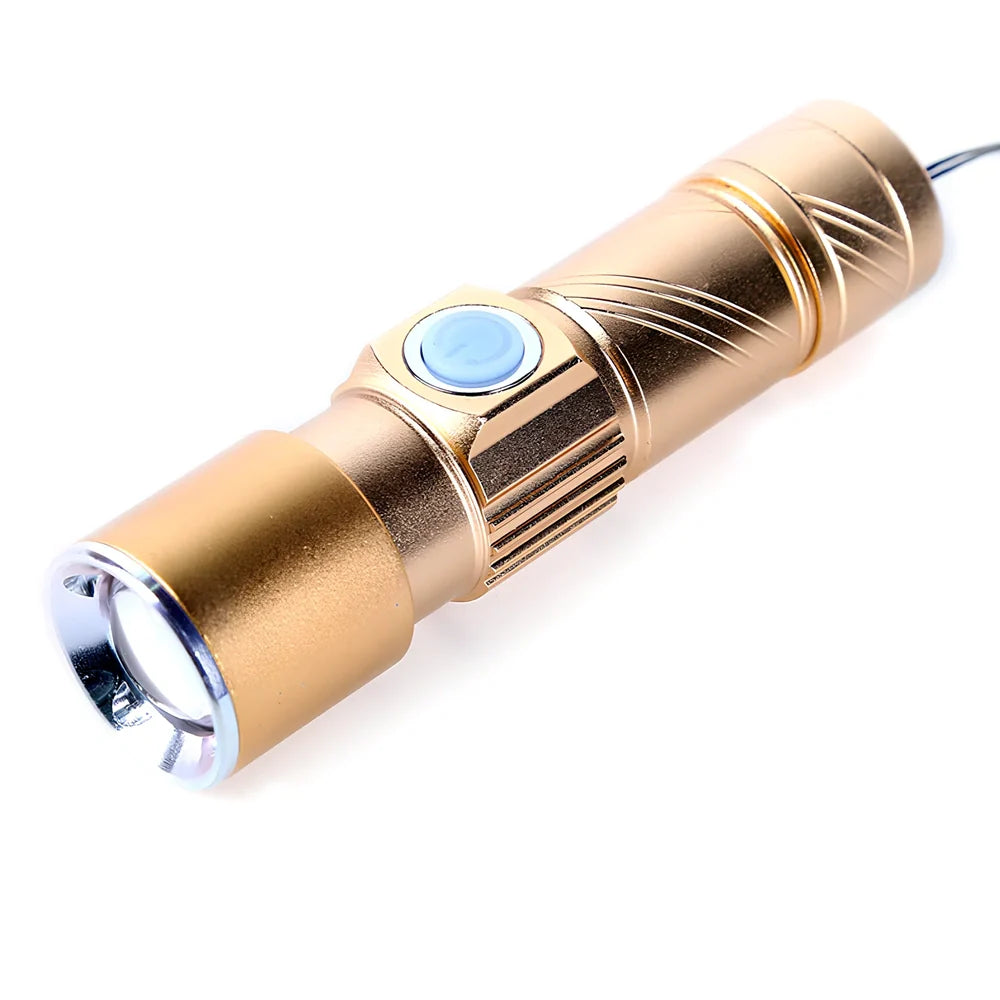 Black LED tactical torch with deep light cup measuring 15cm length, 1000 lumens output for outdoor use