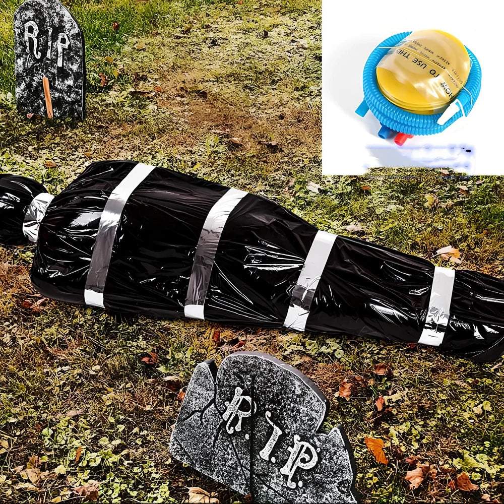 35×20×150cm black fake body bag horror prop with inflatable human body and accessory kit