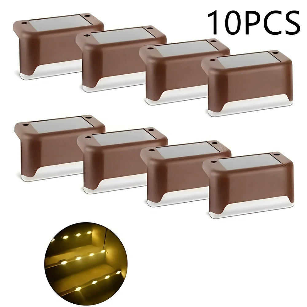 Coffee-coloured solar step light with amorphous silicon panel for outdoor staircase and garden illumination