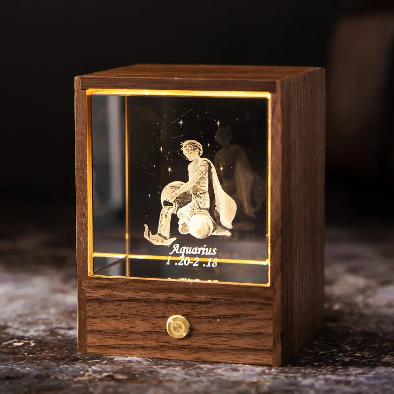 Premium crystal globe table lamp with black walnut base, projecting a mesmerizing display of stars and planets