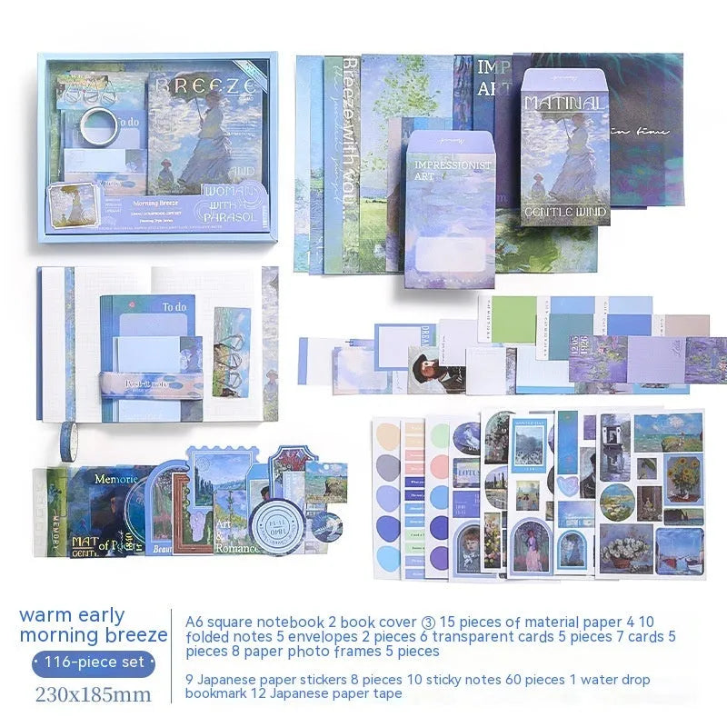 Hand Account Suit creative journal book gift box with retro plaid A6 notebook, material paper sheets, sticky notes, and stationery accessories