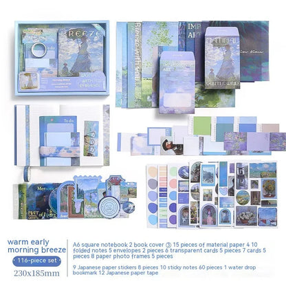 Hand Account Suit creative journal book gift box with retro plaid A6 notebook, material paper sheets, sticky notes, and stationery accessories