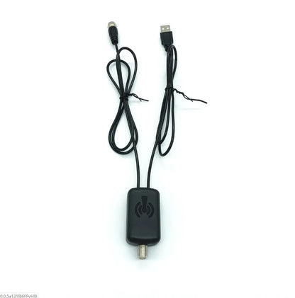 Low noise TV antenna amplifier with 75 ohm impedance and DVB frequency range, inline signal booster for HDTV aerial.