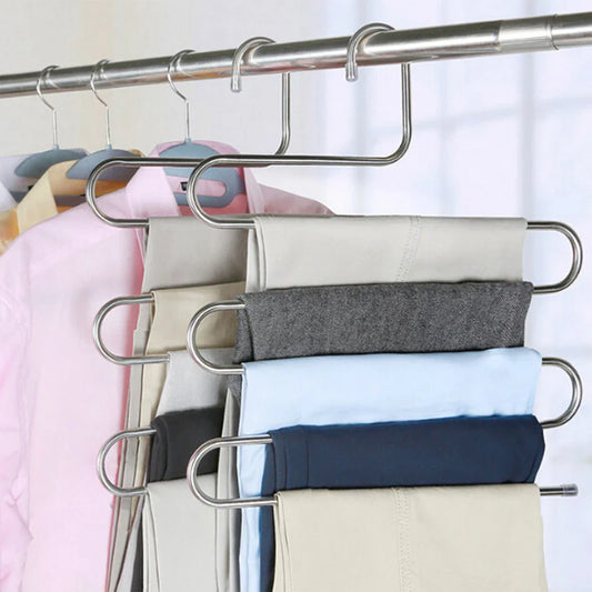 Sturdy 5-Tier Pants Rack in Stainless Steel for Closet Organization and Space-Saving Storage
