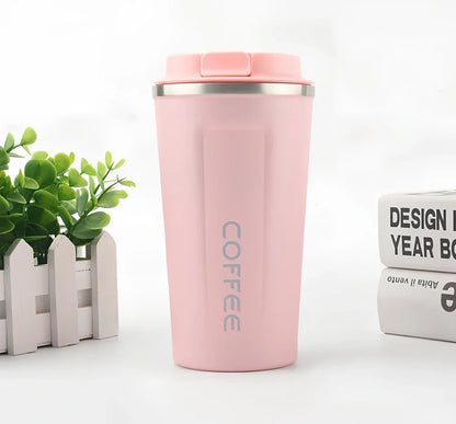 Stainless steel thermal vacuum coffee mug with double-layer insulation and spill-proof lid in multiple colour options