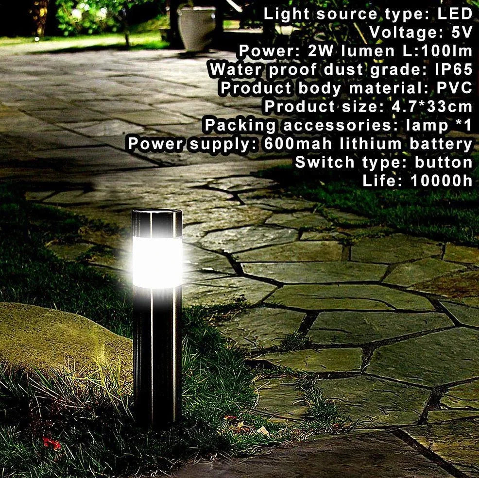 Solar cylindrical lawn light 23cm tall with 5.5cm diameter for garden pathway illumination