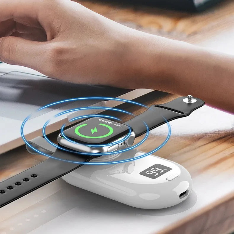 V5 watch wireless power bank with 121.5x49.5x20.2mm ABS plastic case and Type-C port