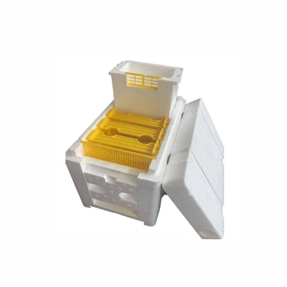 Three white EPS foam mini delivery boxes for bee breeding and transport operations
