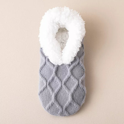 Unisex thick thermal plush slipper socks with non-slip grip in various colors