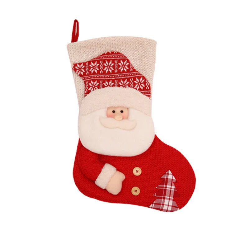 Premium knit Christmas stockings in Santa Claus and Snowman designs for festive holiday decor
