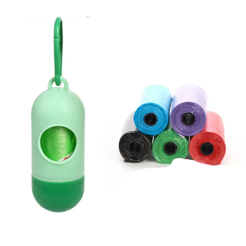 Multi-colour dog waste cleanup bags showing black, blue, green, pink, and red variants in 22.5x30cm size