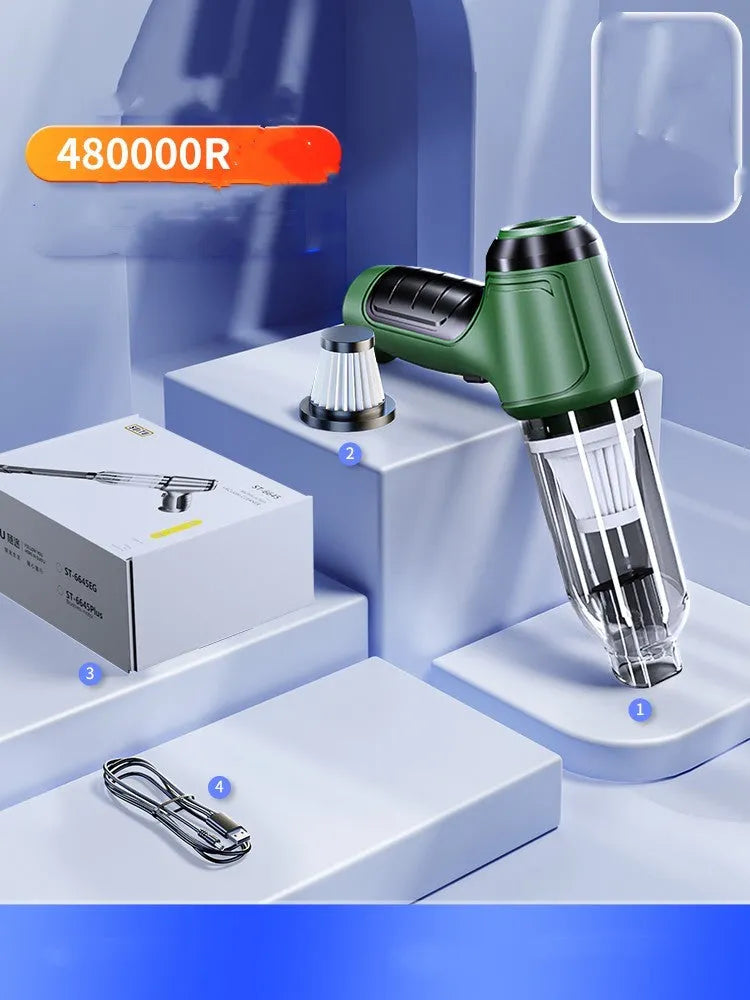 Wireless hand-held car vacuum cleaner with 120W motor and suction nozzles for vehicle interior cleaning