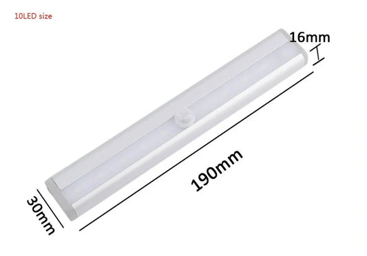 LED human body induction magnetic closet light showing aluminium shell and magnetic attachment for wardrobe installation